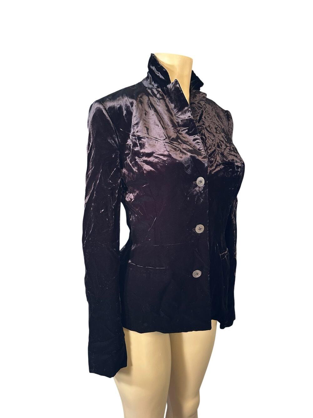Women US-2 Tamara Mellon Velvet Velour 3-Button Black Blazer Suit Jacket